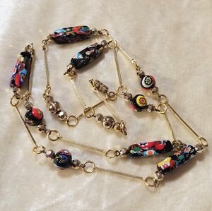 Vintage Millefiori Murano Glass Bead Barrel Clasp 34" Long Necklace